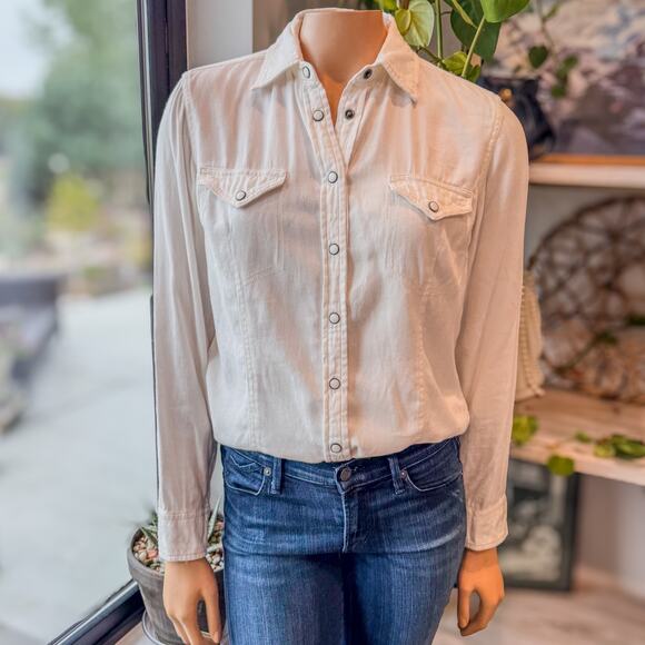 Barn Fly Trading Tops - Barn Fly Trading, 100% Cotton White Western Snap Button Shirt, Women's Medium